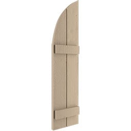 TimberThane Joined Board-n-Batten w/Quarter Round Arch Top Faux Wood Shutters (Per Pair), Primed Tan