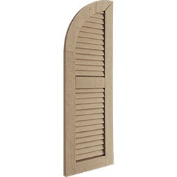 Timberthane Louver w/Quarter Round Arch Top Faux Wood Shutters (Per Pair), Primed Tan
