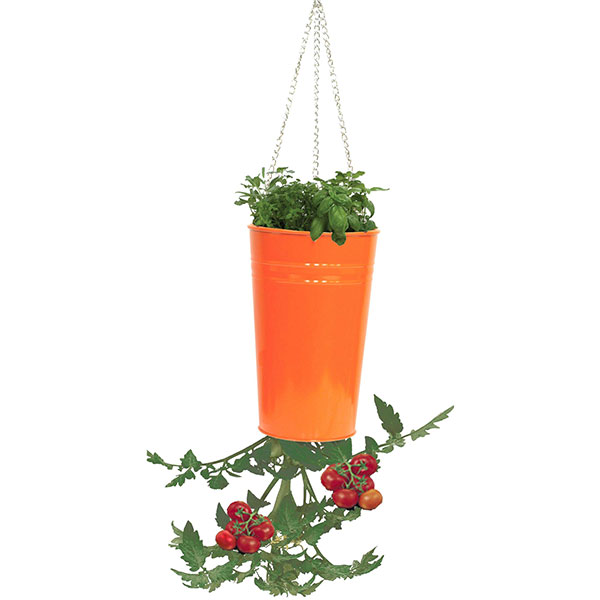 Houston International Trading HI8398E-TA 7-Inch W x 7-Inch D x 12-Inch H  Enameled Galvanized Steel Upside-Down Hanging Planter, Tangerine