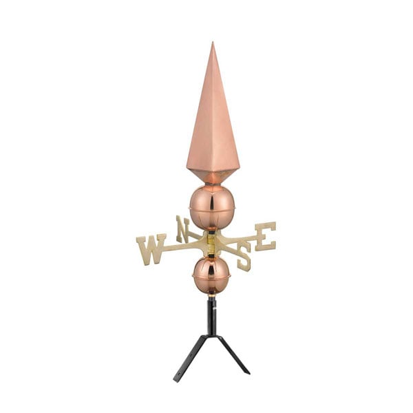 Good Directions 30 Single Ball Smithsonian Pure Copper Rooftop Finial with Directionals and Steel Roof Mount 