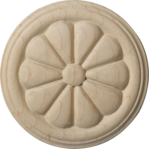 Solid Hardwood carved Round Rosette x 5/8" Thick Applique 5-1/16"Dia 