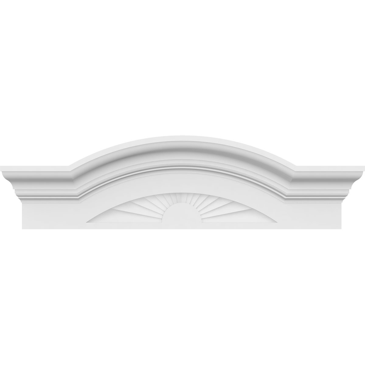 White Ekena Millwork PEDPS062X165SGF04 Segment Arch W/Flankers 4 Spoke PVC Pediment